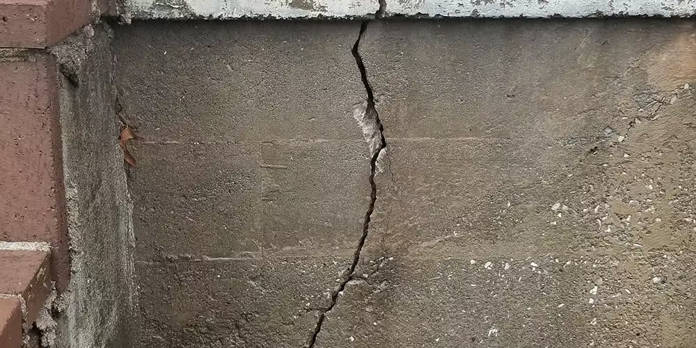 Water stain running down an exterior wall from clogged gutters